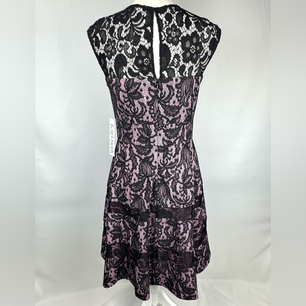NWT Kay Unger Cocktail Dress Fit & Flare Sleeveless Pink Black Lace Size 6 Party - Picture 6 of 12